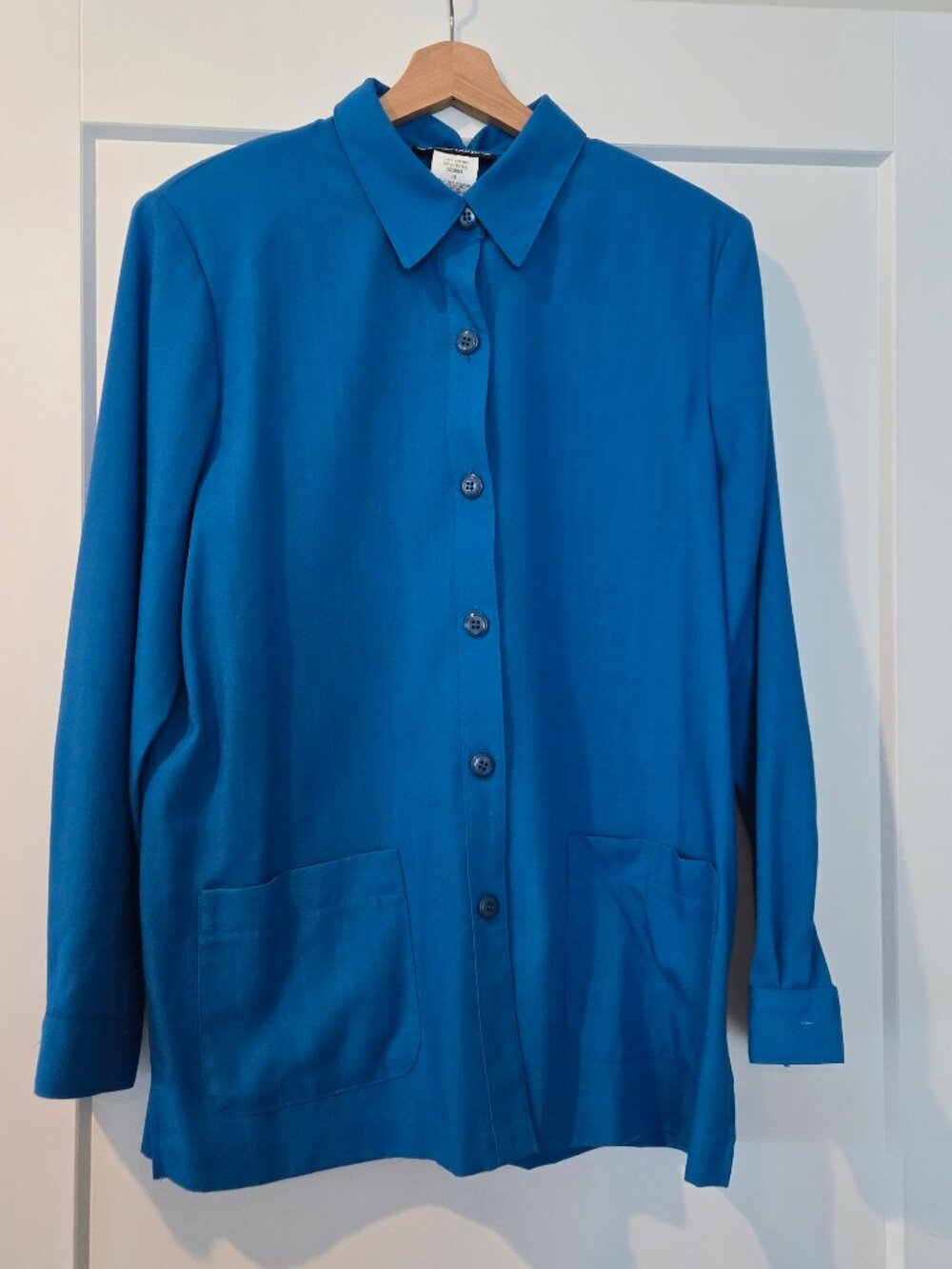 Blue Button-Up Long Sleeve Shirt with Pockets